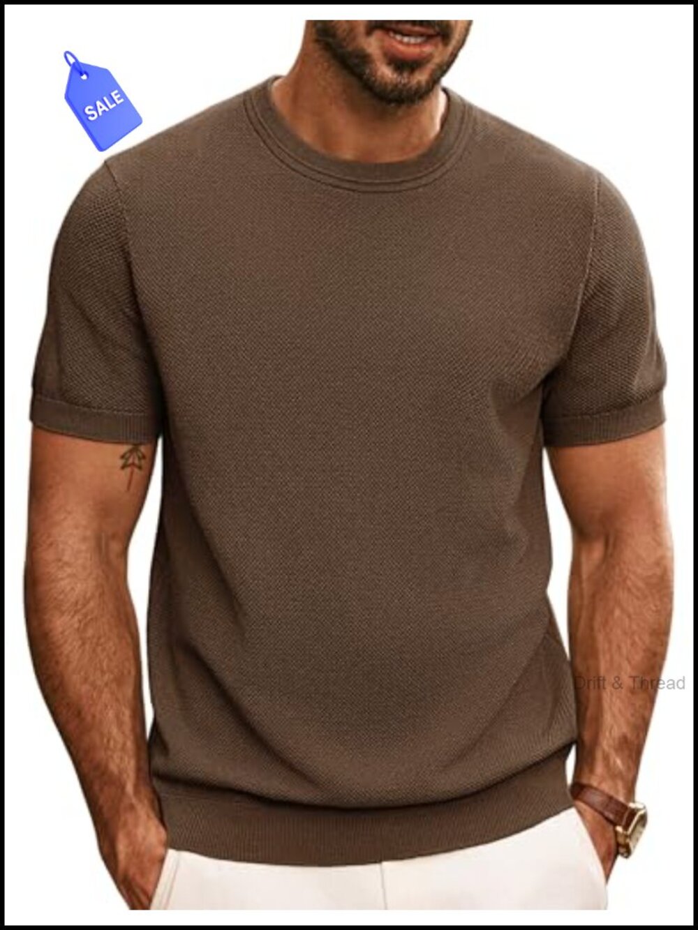 Mens Knit T-Shirt Crew Neck Short Sleeve Casual Tee